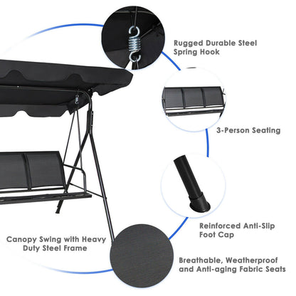 Outdoor Patio Swing Canopy 3 Person Canopy Swing Chair