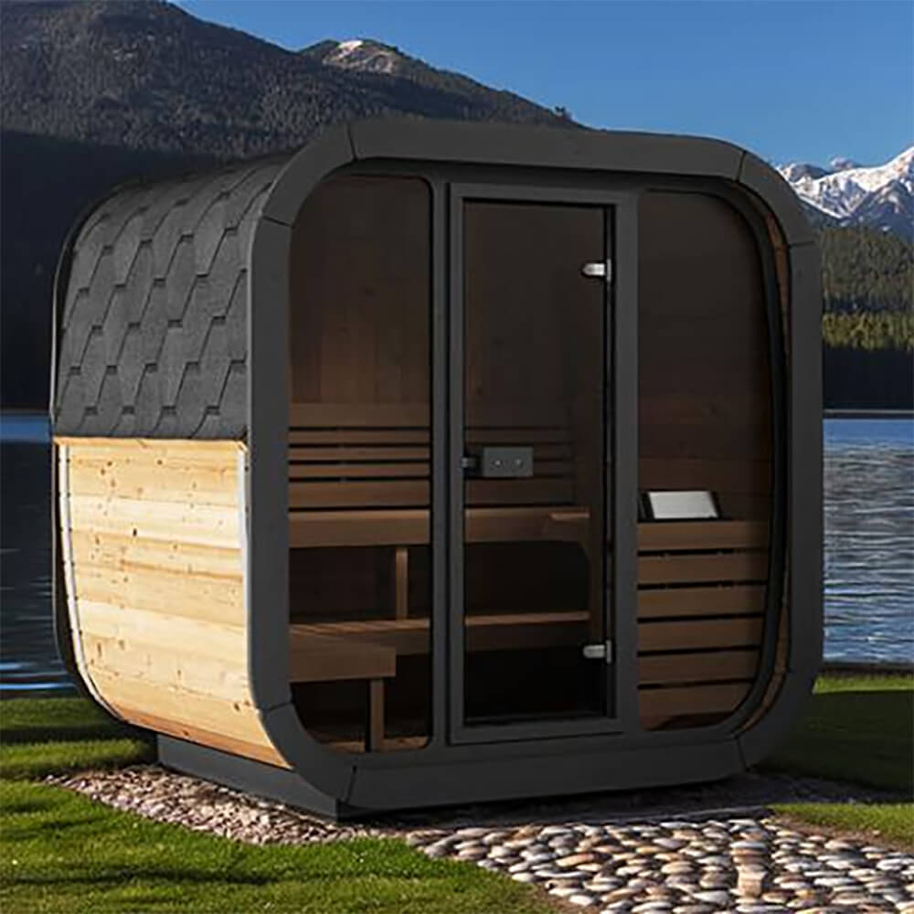 SaunaLife Model CL5G 4-Person Cube-Series Luxury Wooden Outdoor Home Sauna Kit