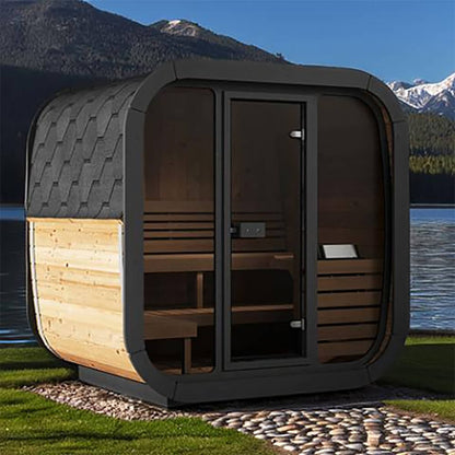 SaunaLife Model CL5G 4-Person Cube-Series Luxury Wooden Outdoor Home Sauna Kit