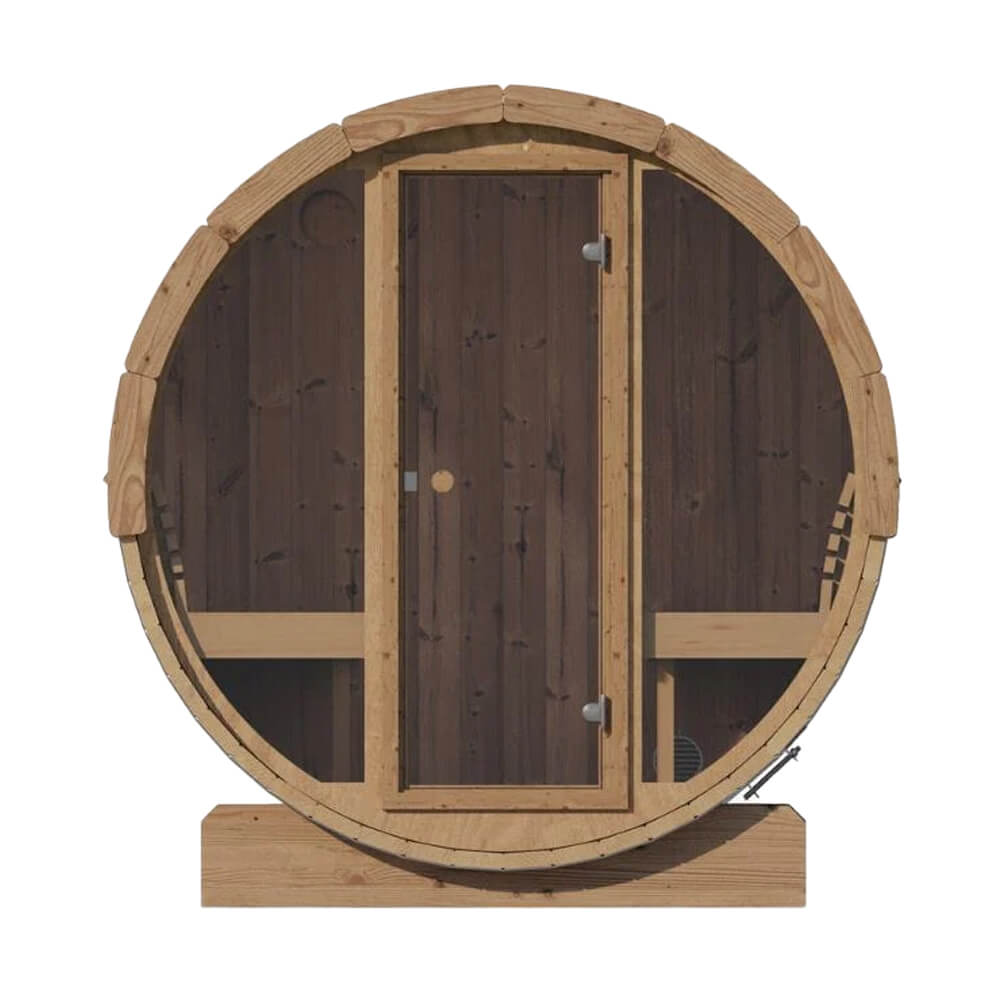 SaunaLife Model E7G Ergo Series 4-Person Outdoor Sauna Barrel with Glass Front