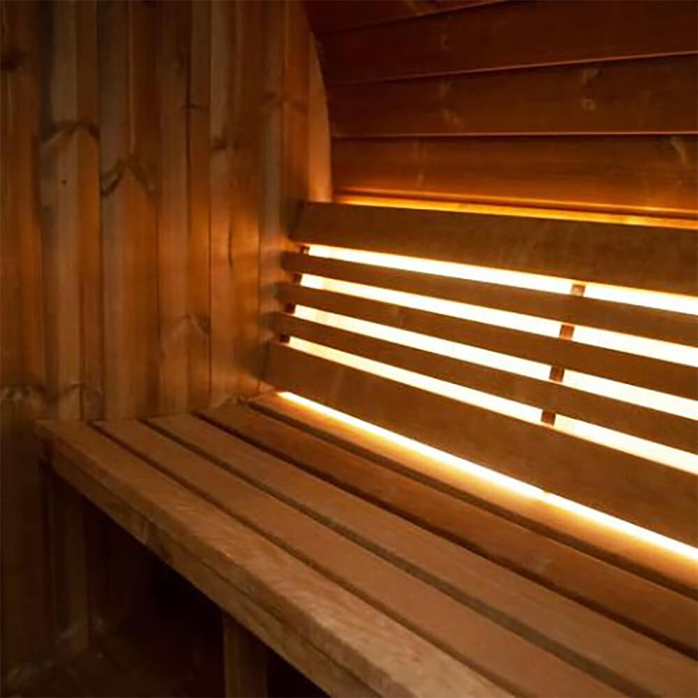 SaunaLife Model E7G Ergo Series 4-Person Outdoor Sauna Barrel with Glass Front
