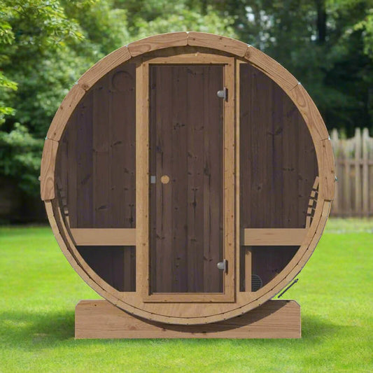 SaunaLife Model E7G Ergo Series 4-Person Outdoor Sauna Barrel with Glass Front