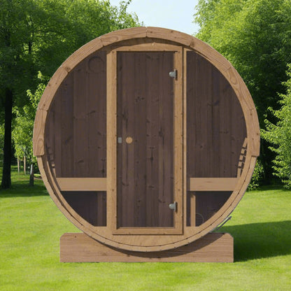SaunaLife Model E8G Ergo Series 6-Person Outdoor Sauna Barrel with Tempered Glass Front