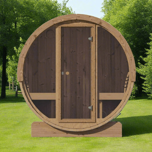SaunaLife Model E8G Ergo Series 6-Person Outdoor Sauna Barrel with Tempered Glass Front