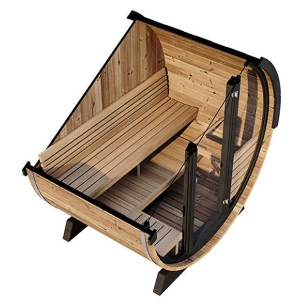 SaunaLife Model EE6G Ergo Series 4-Person Outdoor Sauna Barrel with Tempered Glass Front