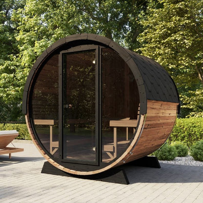 SaunaLife Model EE8G Ergo Series 6-Person Outdoor Sauna Barrel with Tempered Glass Front