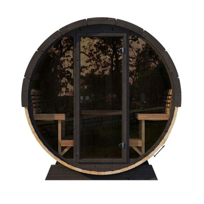 SaunaLife Model EE8G Ergo Series 6-Person Outdoor Sauna Barrel with Tempered Glass Front