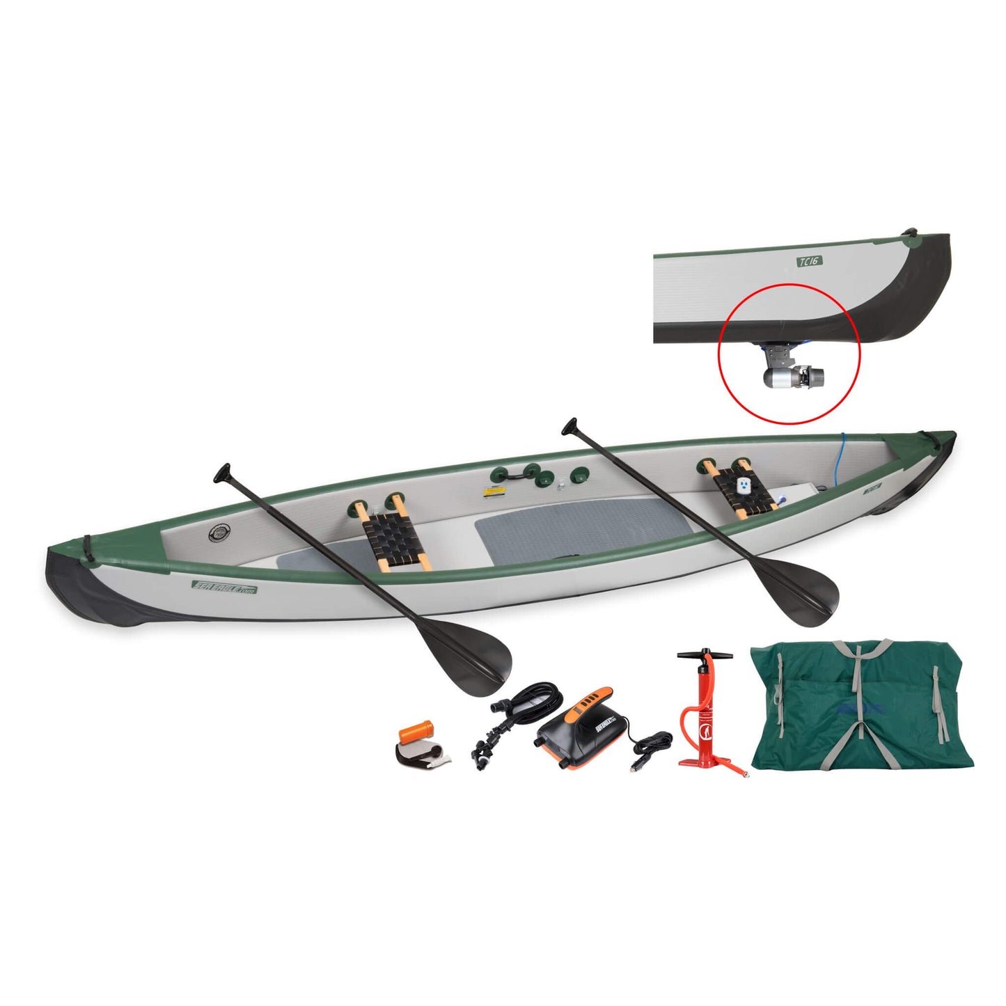 Sea Eagle 3-People TC16 High Pressure All Drop Stitch Inflatable Travel Canoe 16FT
