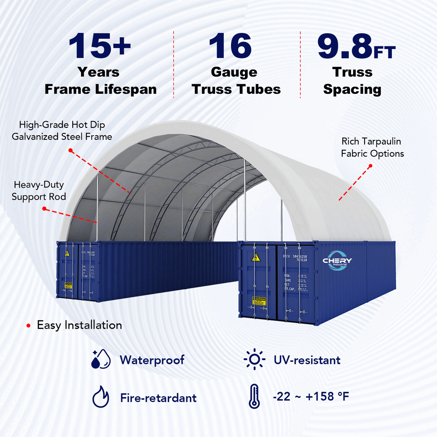 40FT x 40FT x 15FT Double Truss Shipping Container Canopy Shelter, Outside