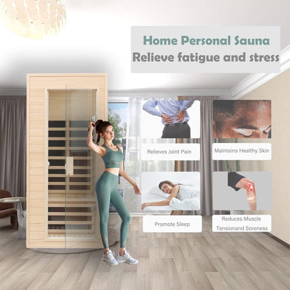 Thermora Premium 1-Person Indoor Low EMF FAR Infrared Heat Hemlock Wood Personal Home Spa Sauna 1200W