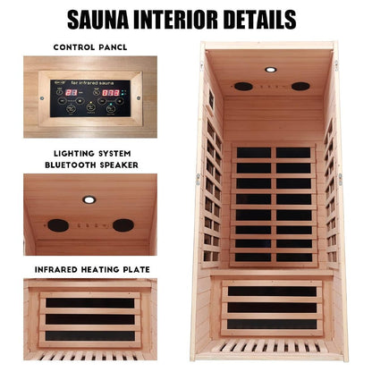 Thermora Premium 1-Person Indoor Low EMF FAR Infrared Heat Hemlock Wood Personal Home Spa Sauna 1200W