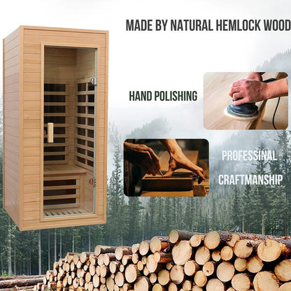 Thermora Premium 1-Person Indoor Low EMF FAR Infrared Heat Hemlock Wood Personal Home Spa Sauna 1200W