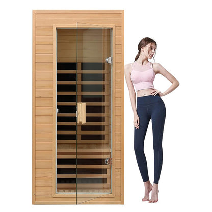 Thermora Premium 1-Person Indoor Low EMF FAR Infrared Heat Hemlock Wood Personal Home Spa Sauna 1200W
