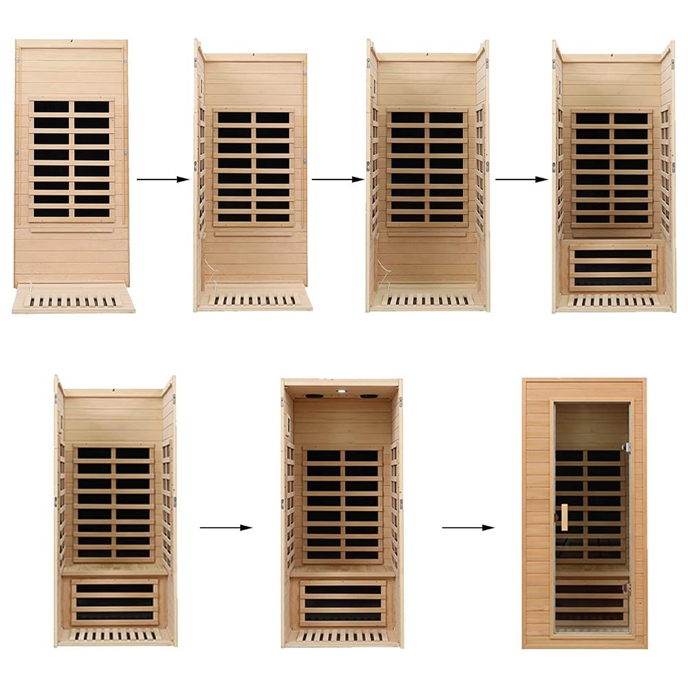 Thermora Premium 1-Person Indoor Low EMF FAR Infrared Heat Hemlock Wood Personal Home Spa Sauna 1200W