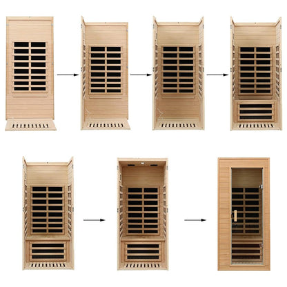 Thermora Premium 1-Person Indoor Low EMF FAR Infrared Heat Hemlock Wood Personal Home Spa Sauna 1200W