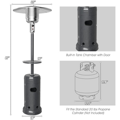 Outdoor Heater Propane Standing LP Gas Steel with Table & Wheels