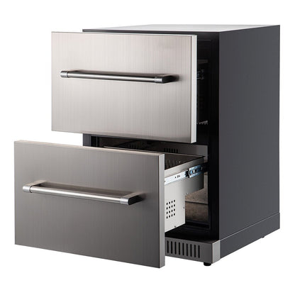 Small Double Drawer Stainless Steel Built-In Undercounter Beverage Refrigerator 5.1 Cu.Ft.