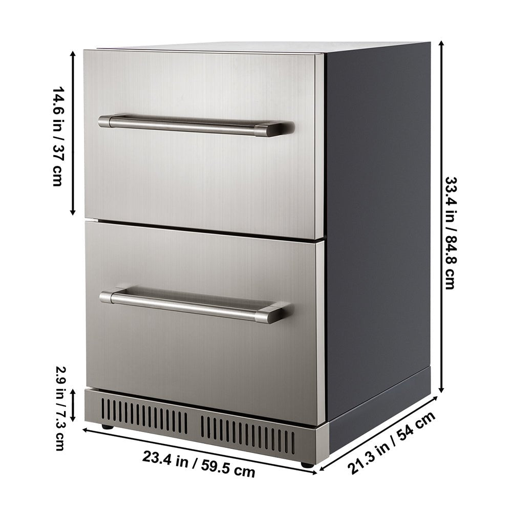 Small Double Drawer Stainless Steel Built-In Undercounter Beverage Refrigerator 5.1 Cu.Ft.