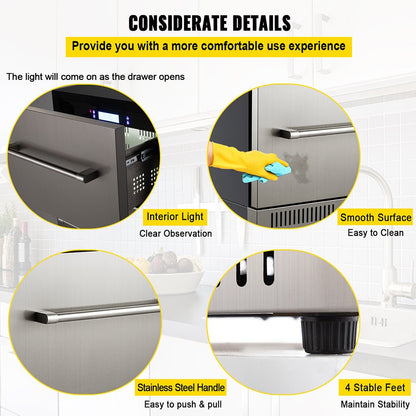 Small Double Drawer Stainless Steel Built-In Undercounter Beverage Refrigerator 5.1 Cu.Ft.