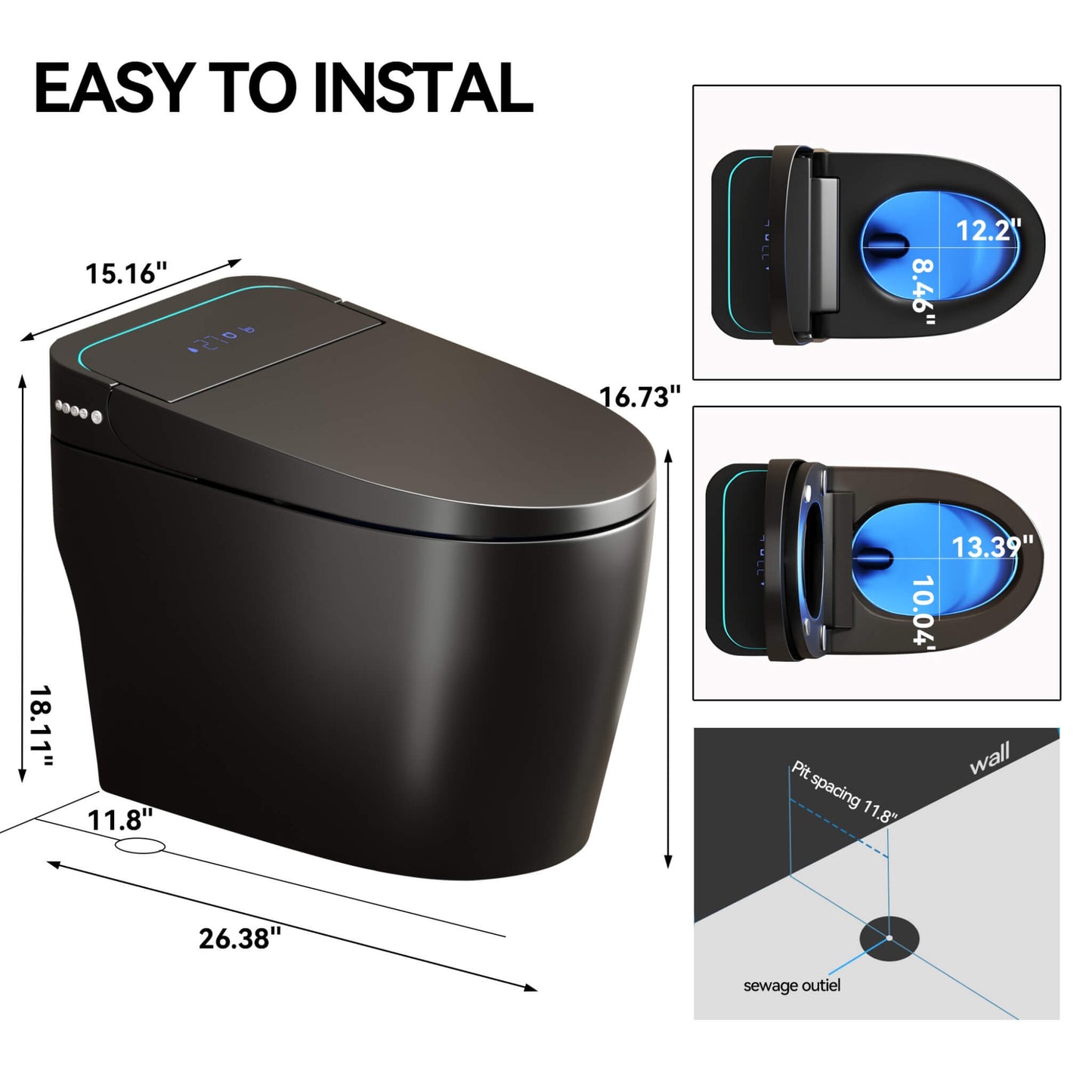 Nuvia Smart One-Piece Bidet Toilet with Auto Open/Close Seat and Dryer