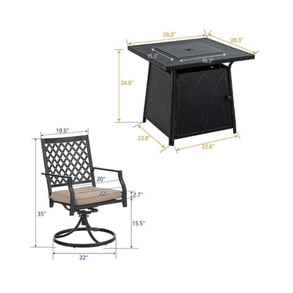 Sophia & William Outdoor Gas Fire Pit Table Set W/ Cushioned Swivel Dining Chairs 5PCS