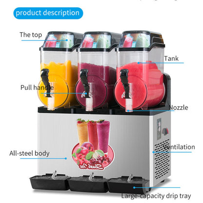 Premium Commercial Stainless Steel Slushy Machine With Triple Tank Advance Cooling 45L