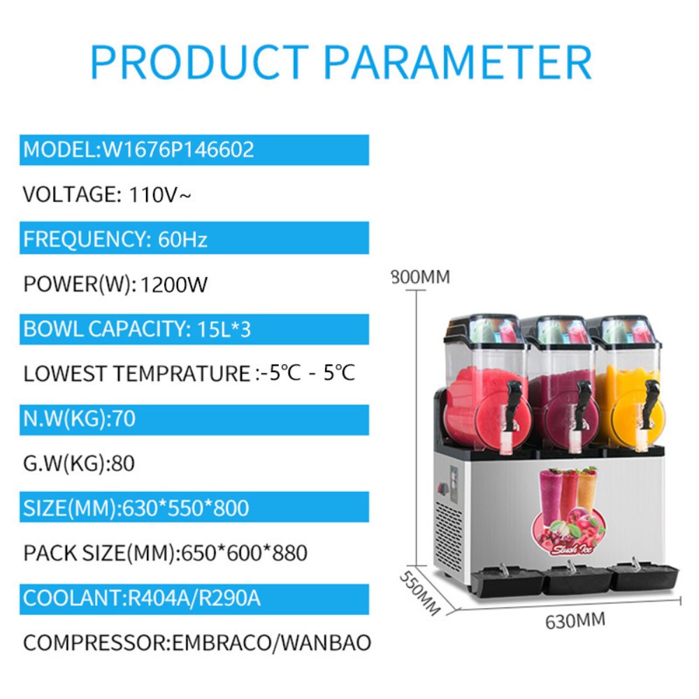 Premium Commercial Stainless Steel Slushy Machine With Triple Tank Advance Cooling 45L