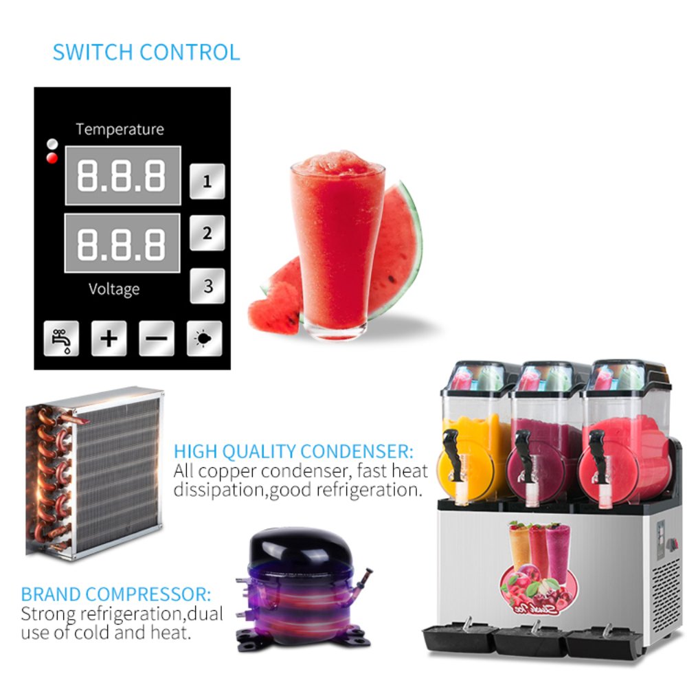 Premium Commercial Stainless Steel Slushy Machine With Triple Tank Advance Cooling 45L