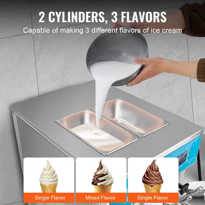 Stainless Steel Commercial 3-Flavor Soft Serve Ice Cream Machine Maker 21-31 L/H