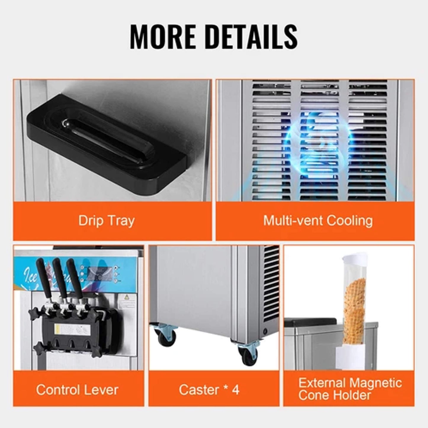 Stainless Steel Commercial 3-Flavor Soft Serve Ice Cream Machine Maker 21-31 L/H