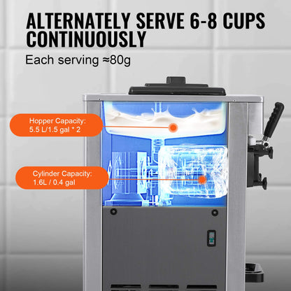 Stainless Steel Commercial 3-Flavor Soft Serve Ice Cream Machine Maker 21-31 L/H