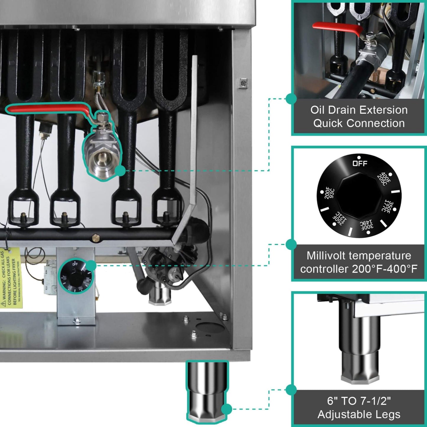 Stainless Steel Commercial 90K BTU 3-Burner Gas Liquid Propane Deep Fryer
