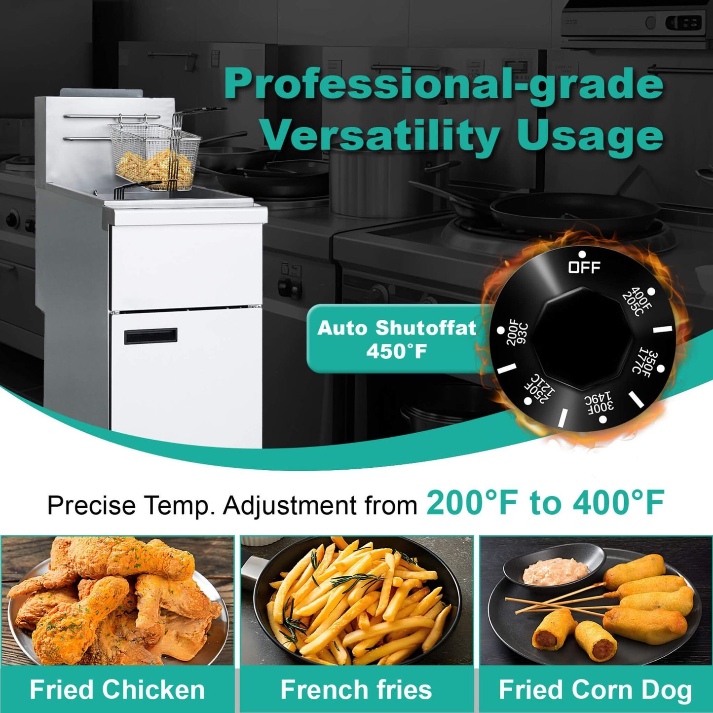 Stainless Steel Commercial 90K BTU 3-Burner Gas Liquid Propane Deep Fryer