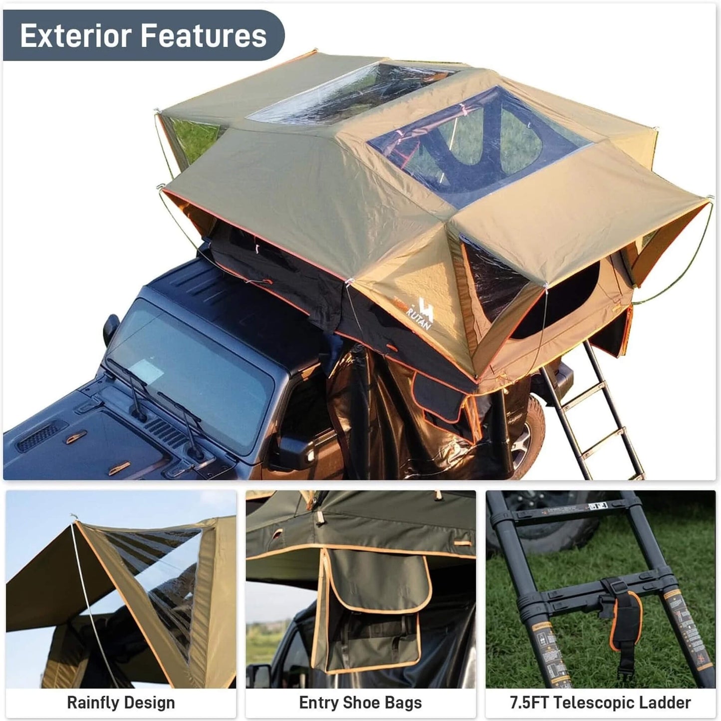 Naturnest Andromeda Green Soft Shell Rooftop Tent With Large Panoramic Skylight & YKK Doors