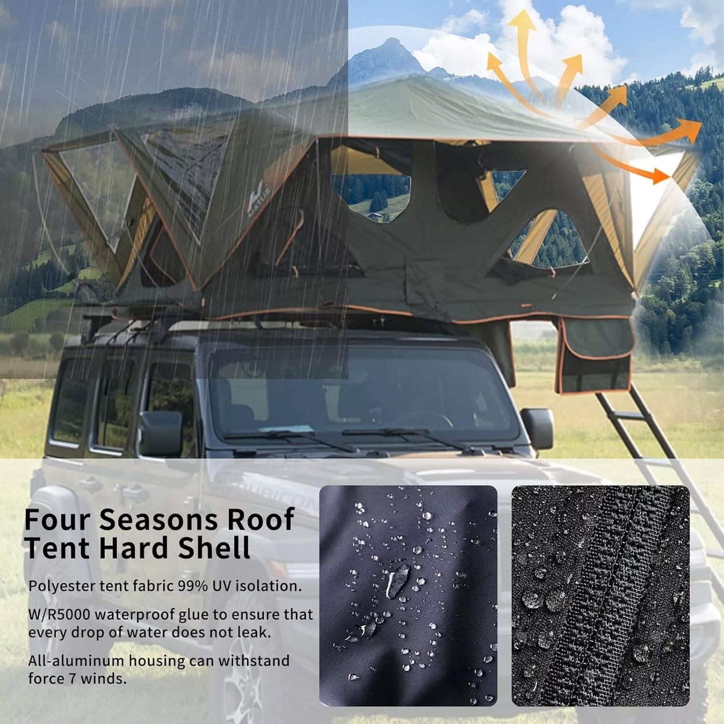 Naturnest Andromeda Green Soft Shell Rooftop Tent With Large Panoramic Skylight & YKK Doors