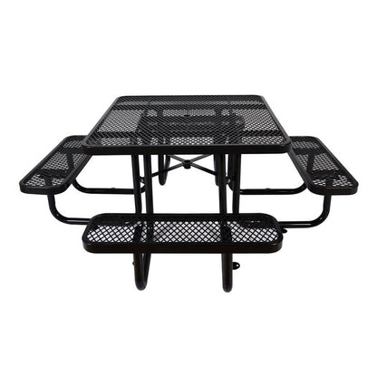 Large 46-Inch Stylish Square Steel Picnic Table W/ Thermoplastic Coating & Umbrella Hole