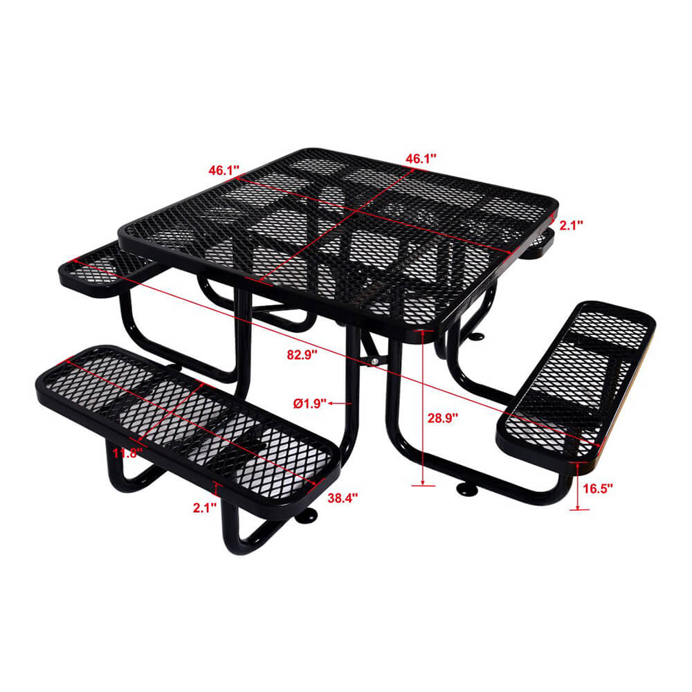 Large 46-Inch Stylish Square Steel Picnic Table W/ Thermoplastic Coating & Umbrella Hole