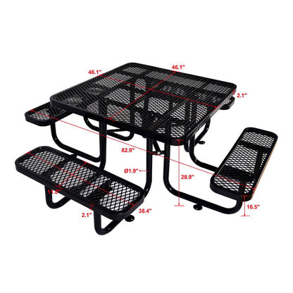 Large 46-Inch Stylish Square Steel Picnic Table W/ Thermoplastic Coating & Umbrella Hole