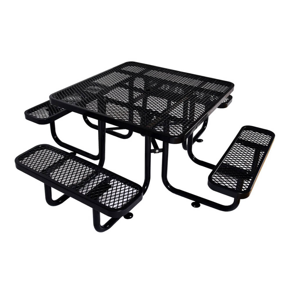 Large 46-Inch Stylish Square Steel Picnic Table W/ Thermoplastic Coating & Umbrella Hole