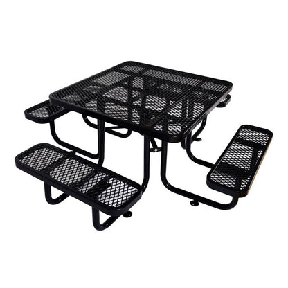 Large 46-Inch Stylish Square Steel Picnic Table W/ Thermoplastic Coating & Umbrella Hole