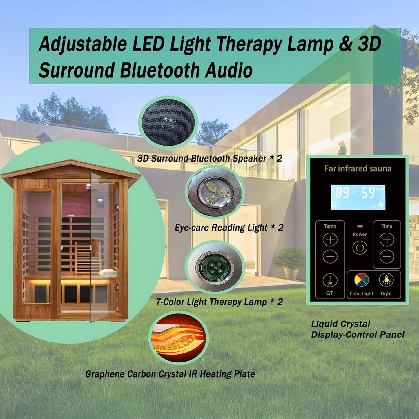 Thermora 2-Person Ultra-Low EMF Mahogany Outdoor Infrared Sauna With Bluetooth Speakers