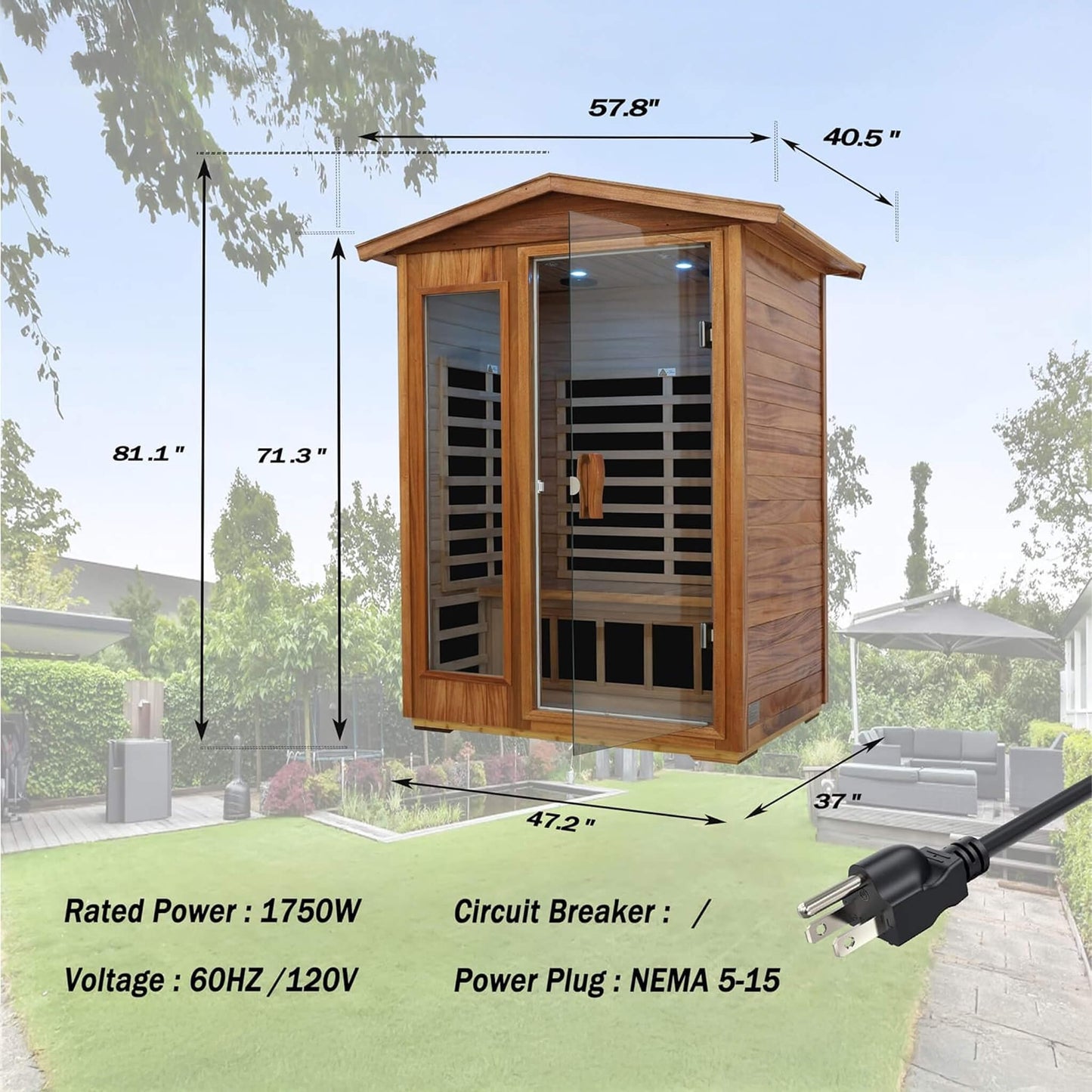 Thermora 2-Person Ultra-Low EMF Mahogany Outdoor Infrared Sauna With Bluetooth Speakers