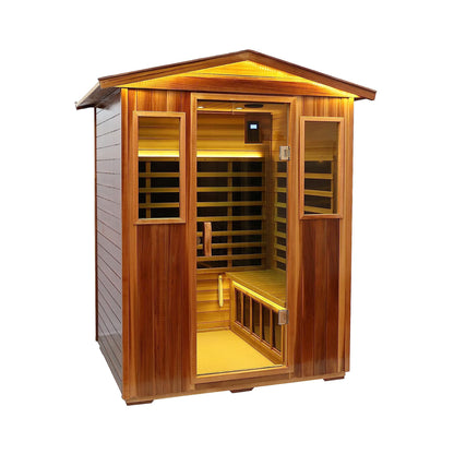 Thermora 4-Person Outdoor Infrared Hemlock Sauna With Tempered Glass Door