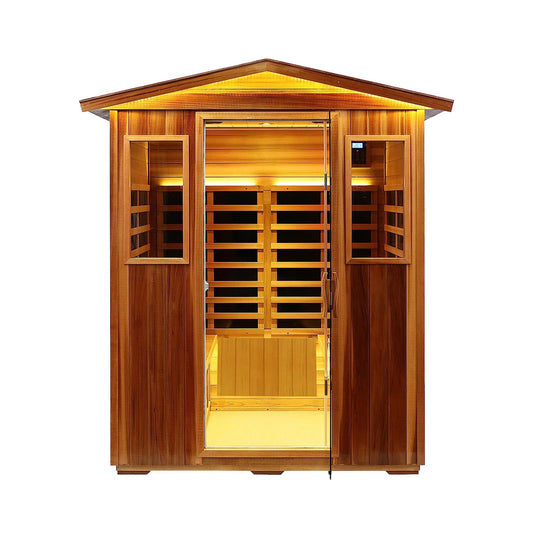 Thermora 4-Person Outdoor Infrared Hemlock Sauna With Tempered Glass Door