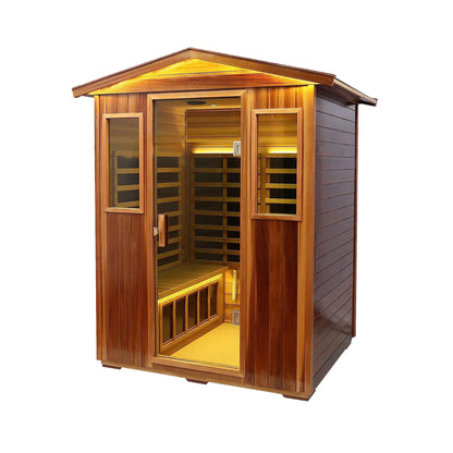 Thermora 4-Person Outdoor Infrared Hemlock Sauna With Tempered Glass Door