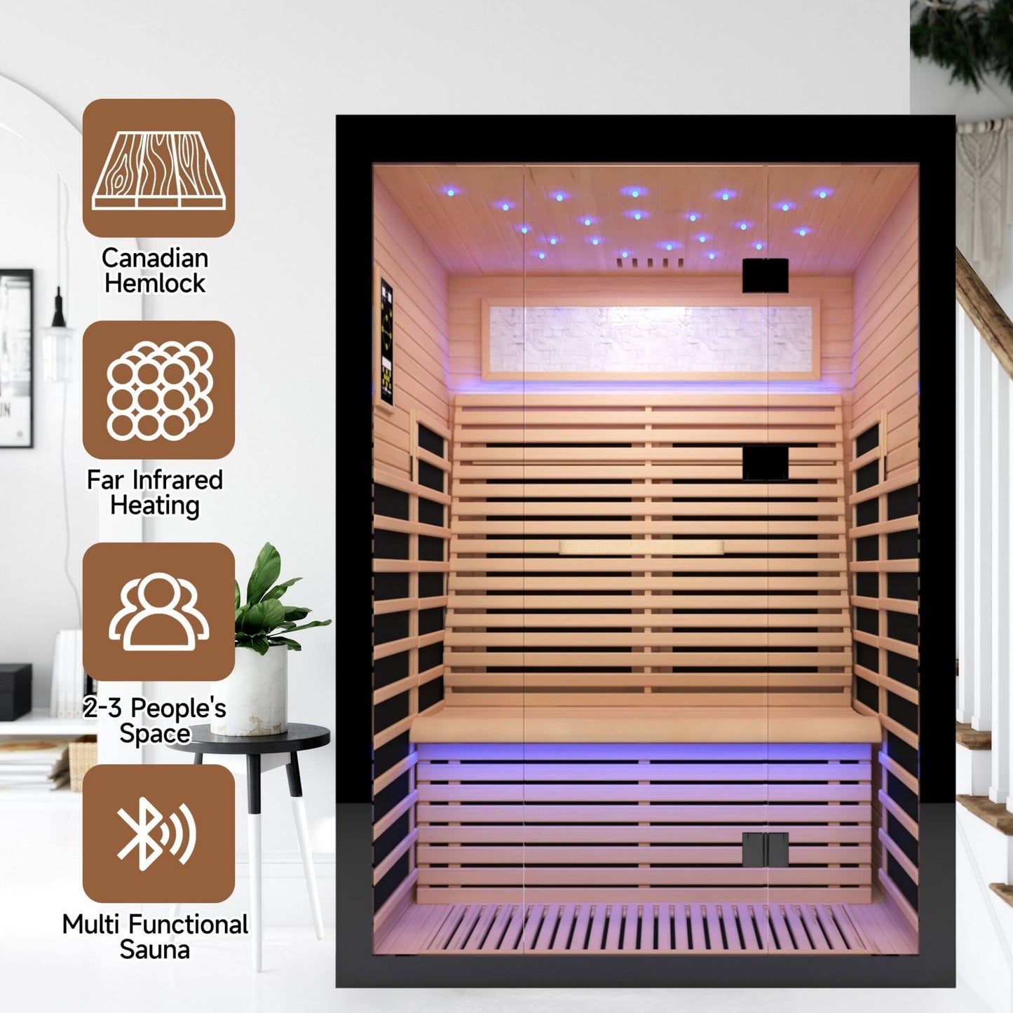 Thermora Luxury 2-Person Canadian Hemlock Wood Far Infrared Home Sauna