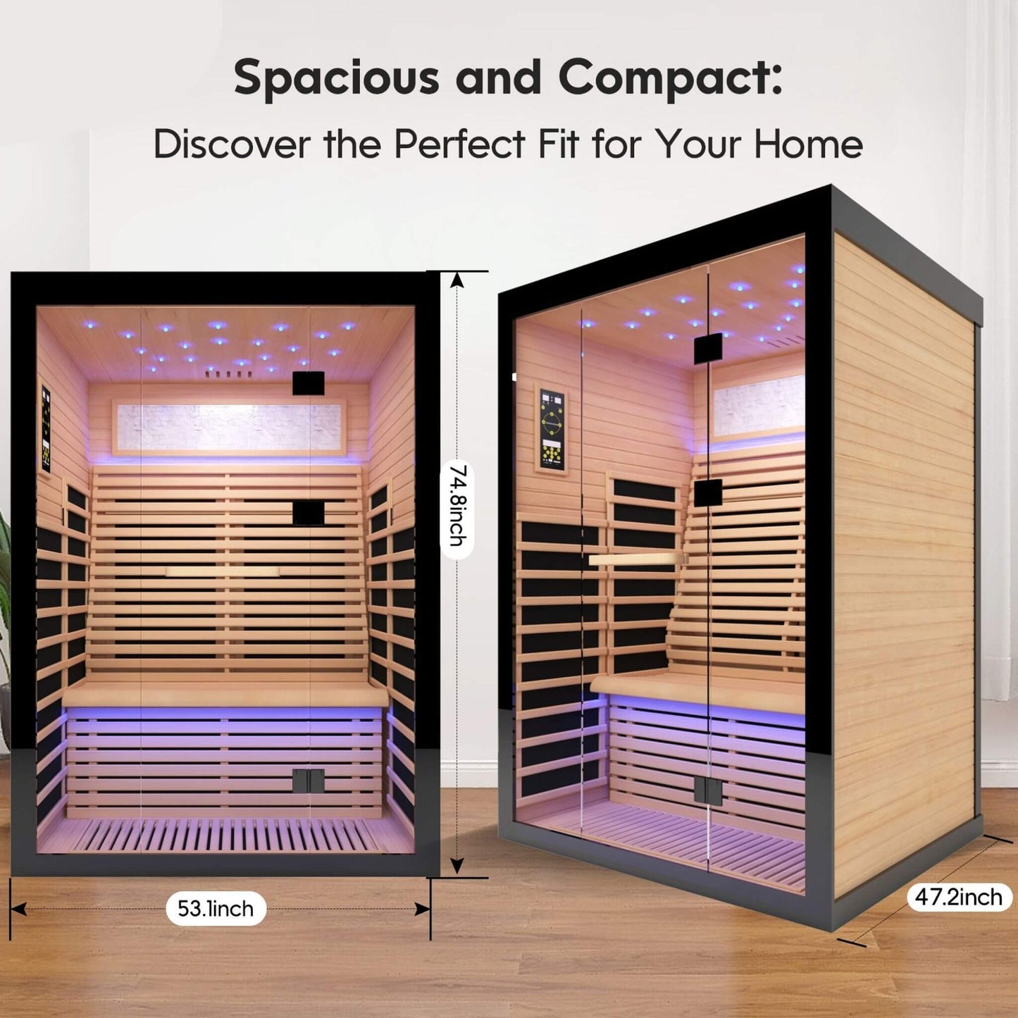 Thermora Luxury 2-Person Canadian Hemlock Wood Far Infrared Home Sauna