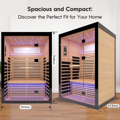 Thermora Luxury 2-Person Canadian Hemlock Wood Far Infrared Home Sauna