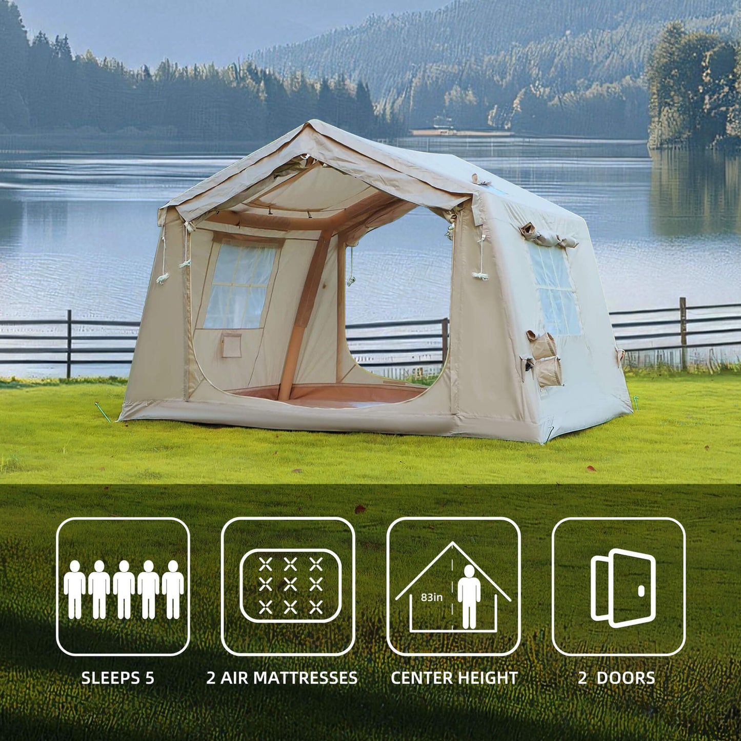 Trailora 4-Season Outdoor 4-6 People Inflatable Blow Up Camping Tent With Air Pump