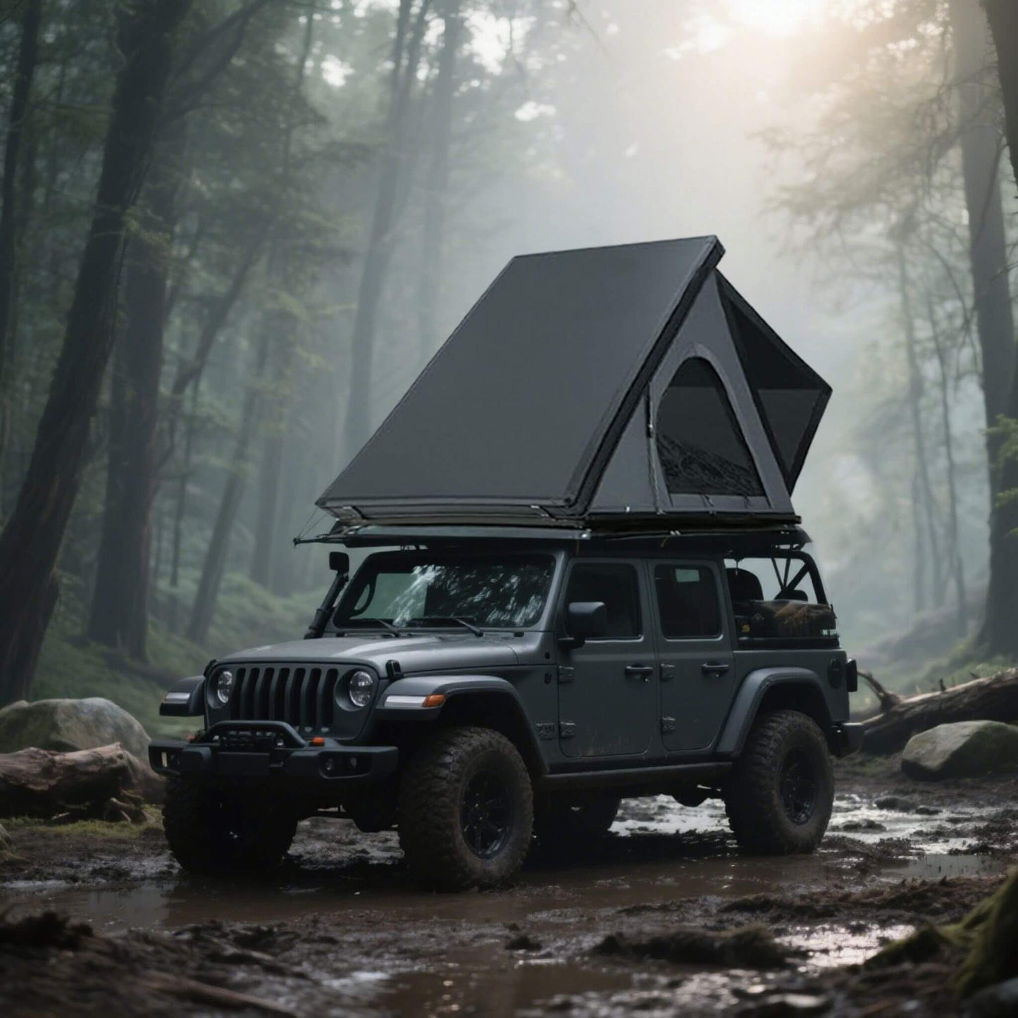 Trailora Premium Lightweight Hard Shell Rooftop Tent With LED Strip And Memory Foam
